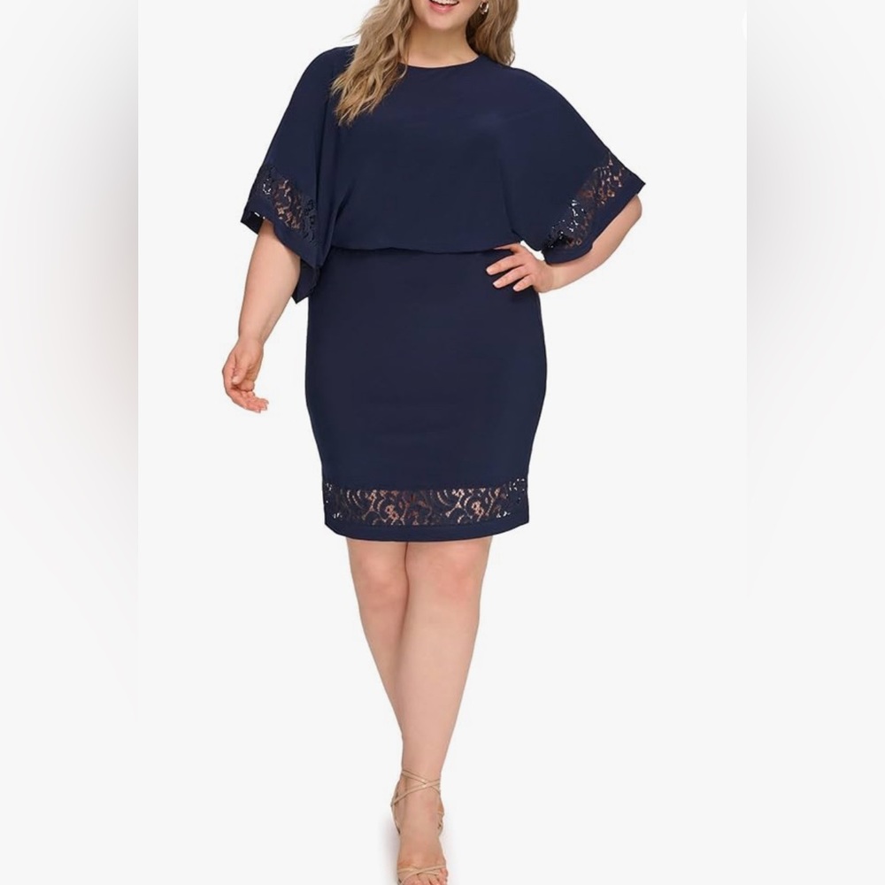Jessica Howard Navy Blue Dolman Sleeve Boat Neck Lined Crisscross Back D…
